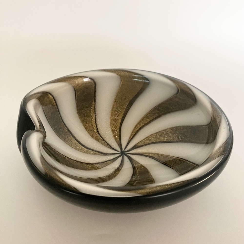 Large ALFREDO BARBINI Mid-Century MURANO GLASS Bowl CIRCUS Striped Pattern